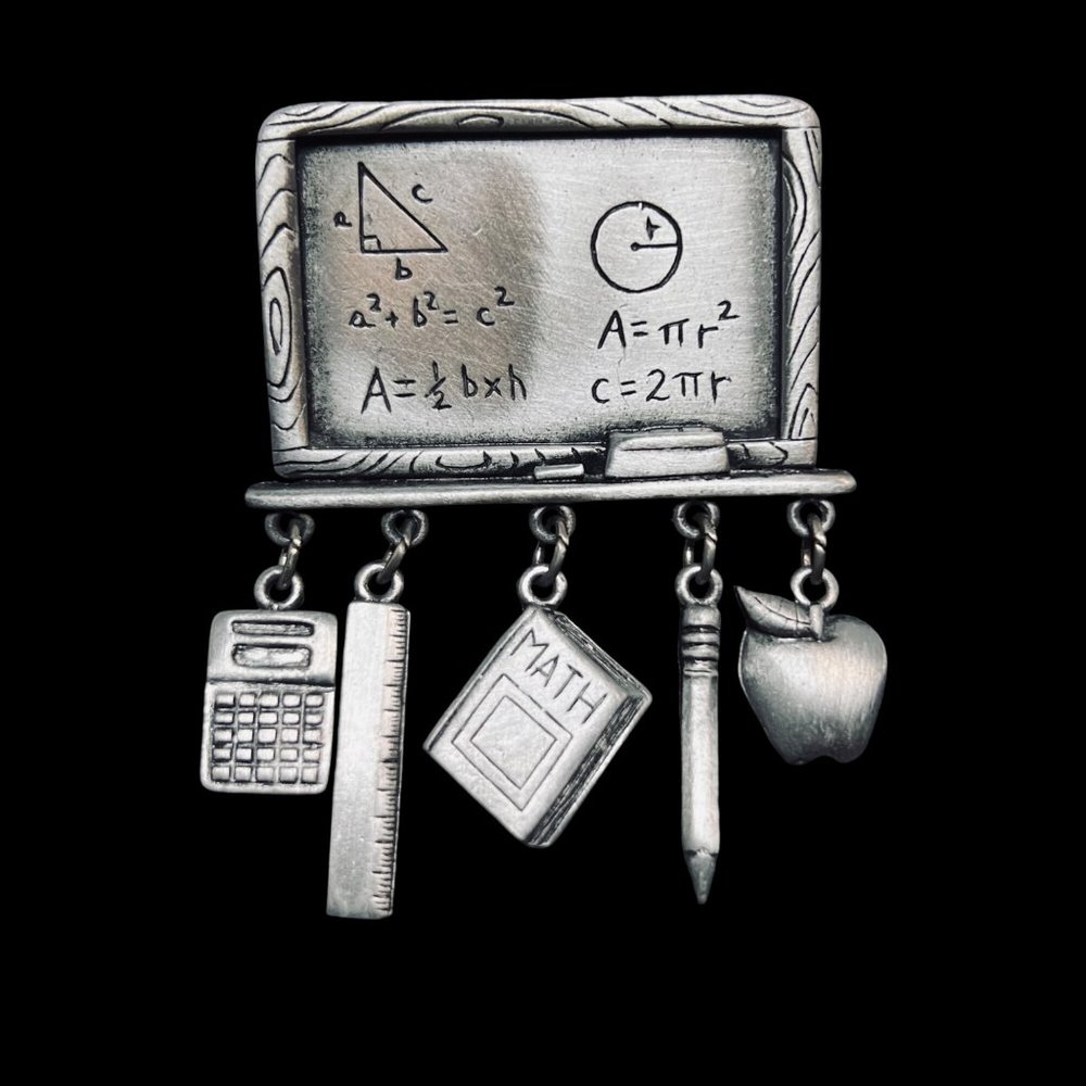 Vintage JJ Silver Tone Math Teacher Brooch (5073)